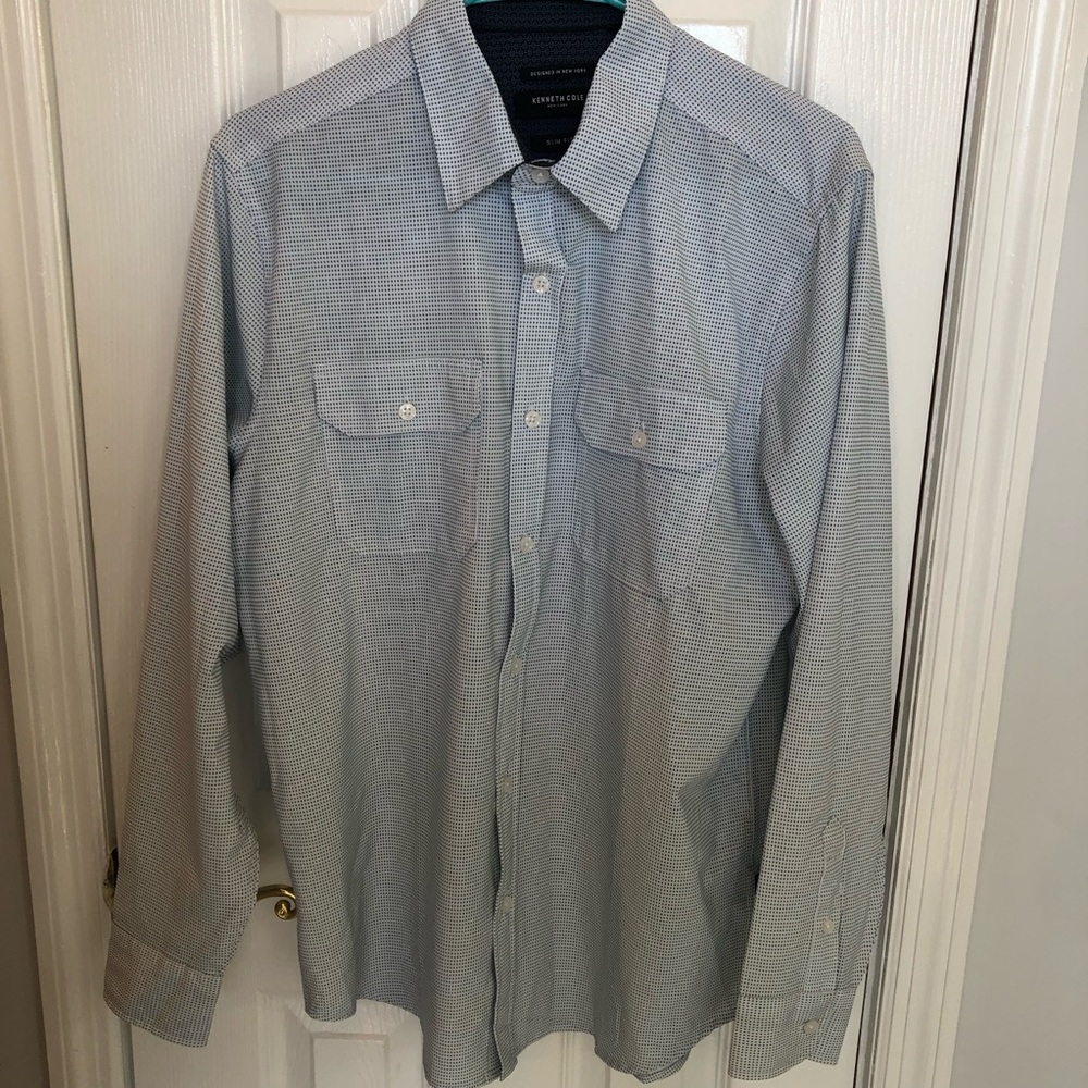 Kenneth Cole Light Blue Patterned Button Down Shirt